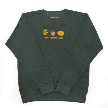 Embroidered Thankful Grateful Blessed Fall Icons Sweatshirt