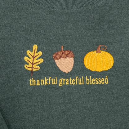 Embroidered Thankful Grateful Blessed Fall Icons Sweatshirt