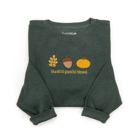 Embroidered Thankful Grateful Blessed Fall Icons Sweatshirt